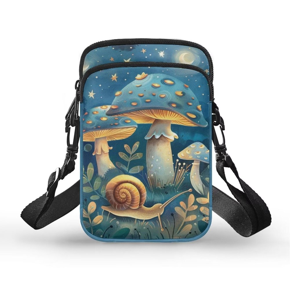 Rweroyiu Retro Mushroom Crossbody Bag Sling Purse for Women Travel Snail Custom Zipper Pouch for Cell Phone Key Lipstick Change Soft Mini Roomy Multi Position Fanny Back Pack for Sports Hiking