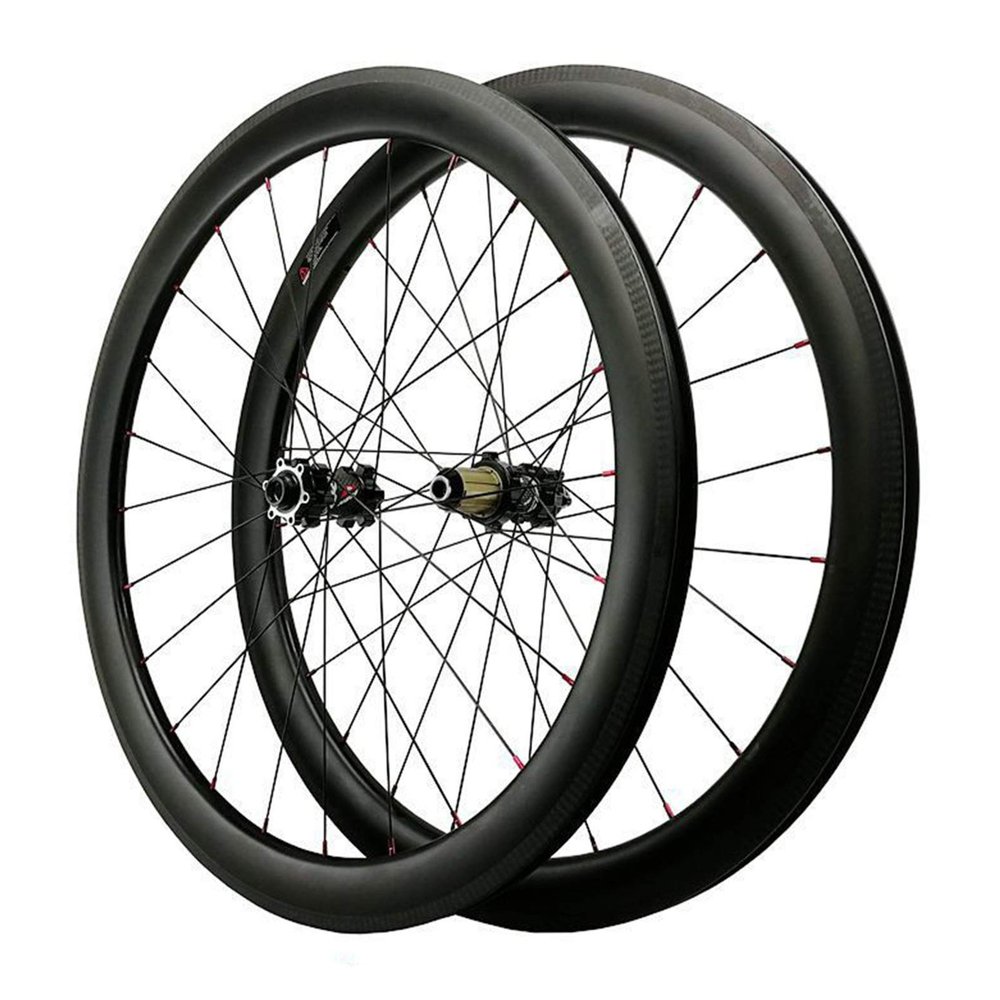 700C Disc Brake Cyclocross Road Bikes Wheelset Carbon Fiber Wheel Thru axle Bicycles Wheel 7/8/9/10/11/12 Speed 1700g 24H (Size : Black_40MM)