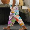 chouyatou Women's Vintage Floral Print High Elastic Waist Wide Leg Capri Beach Palazzo Pants with Pockets (Medium, Flower) view 2