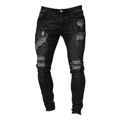 JEsilunmaMY Men's Slim Fit Ripped Skinny Jeans Distressed Stretch Destroyed Denim Pants Fashion Comfort Casual Jean Pants (Black,Large)