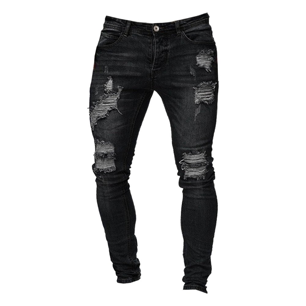 JEsilunmaMY Men's Slim Fit Ripped Skinny Jeans Distressed Stretch Destroyed Denim Pants Fashion Comfort Casual Jean Pants (Black,Large)