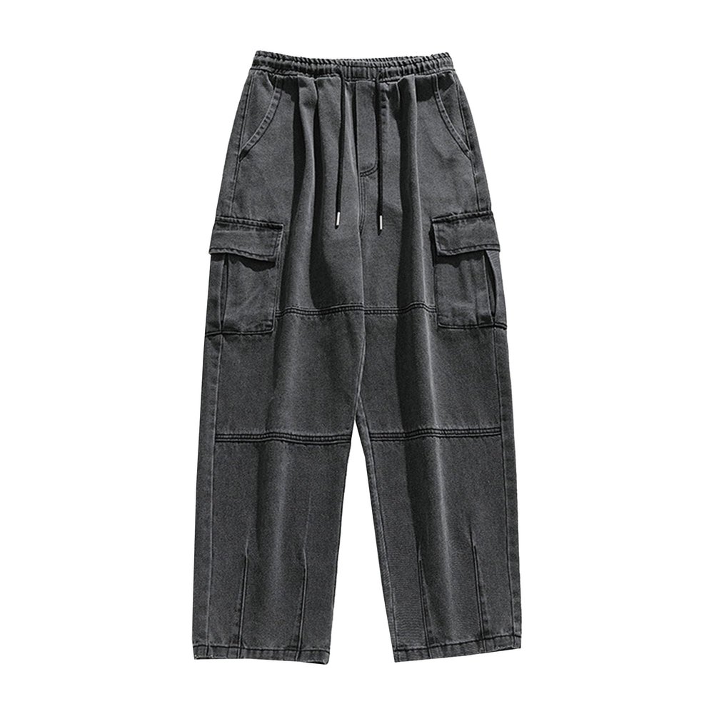 Retro Side Pockets Cargo Jeans for Men Wash Distressed Casual Denim Pants Relaxed Fit Stretch Joggers Jean Pants (Black,X-Large)