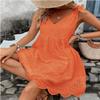chouyatou Women's Sexy Spaghetti Strap Eyelet Lace Babydoll Dress A Line Beach Party Short Sun Dress (Small, Orange) view 2