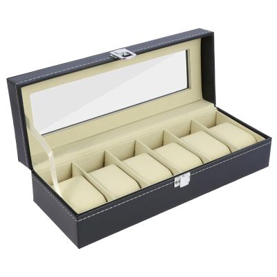 Watch Box Organizer 6/12 Slots Watch Display Case with Glass Lid Anti-Scratch Watch Storage Organizer Fashion PU Leather Watch Holder for Men Women Birthday Gift 30x11x8cm/30.5x20x8cm
