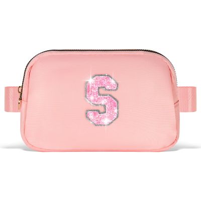 Uygafly Gifts for Girls Teens Kids - Birthday Gifts for Daughter Sister Her,Teen Girl Essentials,Travel Essentials,Cute Teen Trendy Stuff Waist Packs Belt Bag Crossbody Bag | Peach,Initial S