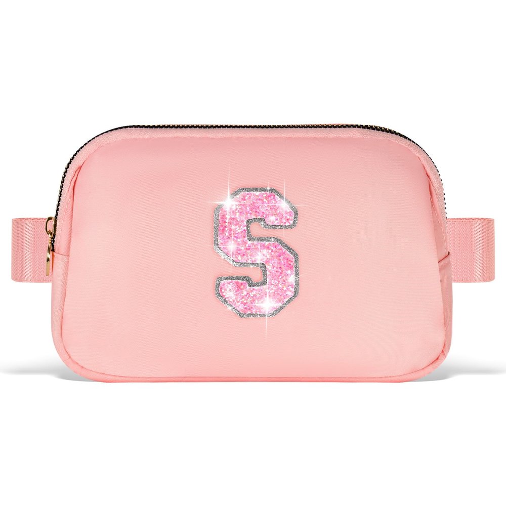 Uygafly Gifts for Girls Teens Kids - Birthday Gifts for Daughter Sister Her,Teen Girl Essentials,Travel Essentials,Cute Teen Trendy Stuff Waist Packs Belt Bag Crossbody Bag | Peach,Initial S