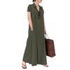 Akivide Women Button Down Cotton Linen Shirt Maxi Dress Loose Comfy Short Sleeve Solid Color Linen Long Dress with Pockets view 1