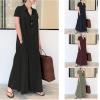 Akivide Women Button Down Cotton Linen Shirt Maxi Dress Loose Comfy Short Sleeve Solid Color Linen Long Dress with Pockets view 3