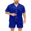SWOMOG Men Satin Silk Pajamas Sets Short Sleeve Sleepwear Button-Down PJs Sets Two-Pieces Loungewear with Pockets Blue view 2