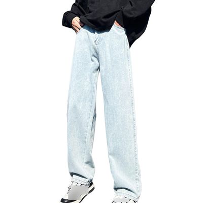 JEsilunmaMY Summer Straight Leg Jeans for Men Casual Loose Hip Hop Cotton Denim Pants Distressed Stretch Basic Jean Pants (Light Blue,XX-Large)