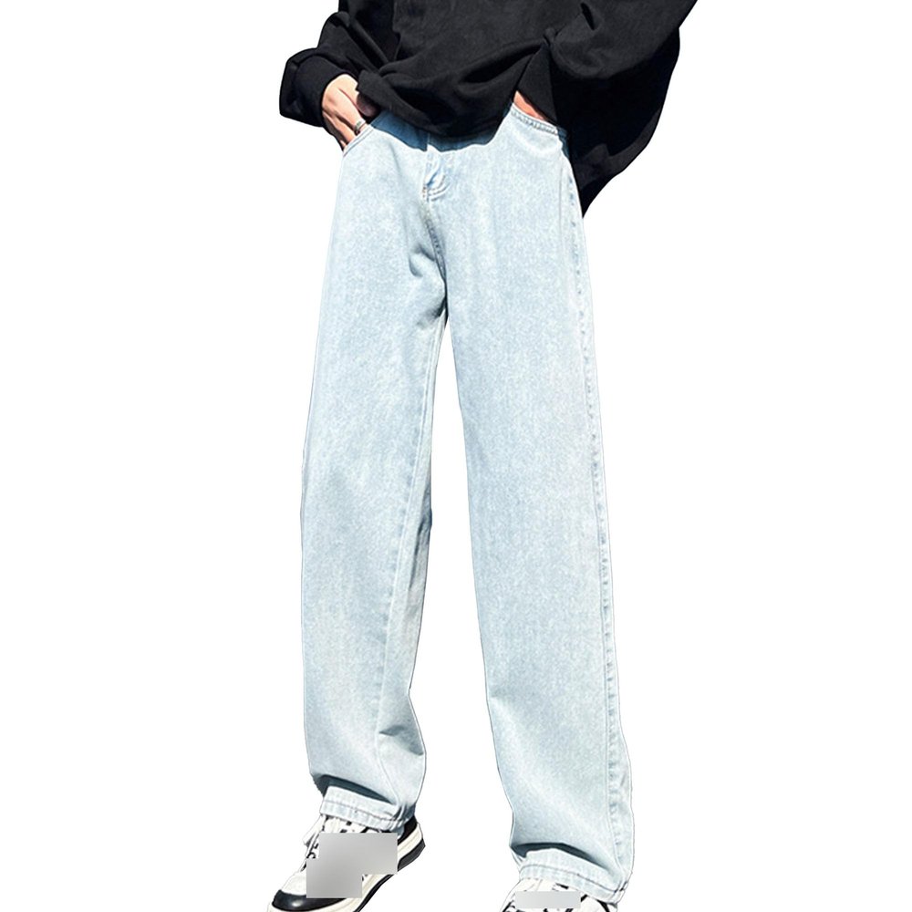 JEsilunmaMY Summer Straight Leg Jeans for Men Casual Loose Hip Hop Cotton Denim Pants Distressed Stretch Basic Jean Pants (Light Blue,XX-Large)