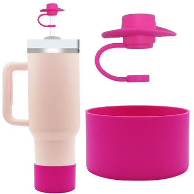 Mohjeke Stanley Cup Accessories for 40 oz Tumbler, Straw Cover and Cup Boot Included, Fits Stanley 30 oz & 40 oz, Spill Stopper and Silicone Boot Set (Carnation)