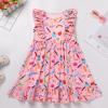 ABAFIP Girls Back to School Dress Toddler Kids Pencil Print Crew Neck Flutter Sleeve Ruffle Sleeveless Casual Summer Dress Light Pink 3-4T view 4