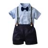 AMIMOJY Toddler Baby Boys Children's Summer Suit Stand Up Collar Short Sleeve T Shirt Bowtie Suspenders Shorts 2 Pcs Outfits Set, 12-18 Months, Dark Blue view 1