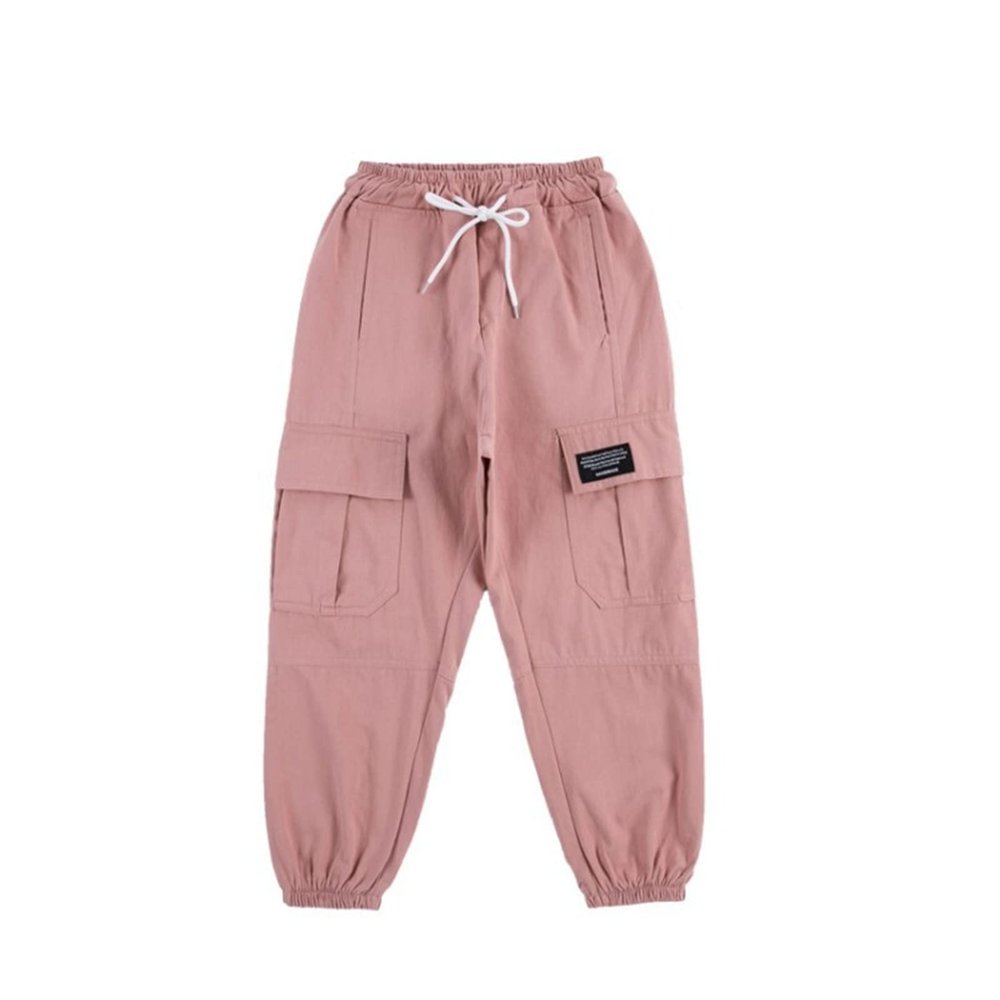 NineFit Basics Parachute Pants for Girls 2K Cargo Trousers Toddler Kids Spring Summer Cotton Jogger Pants (Pink, 7-8 Years)