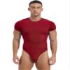 Agoky Men's Round Neck Short Sleeve Button Crotch Shirt Bodysuit Snappies Rompers Thongs Jumpsuit Burgundy X-Large view 1
