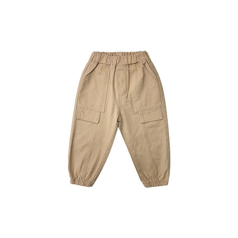 NineFit Basics Toddler Baby Cargo Jogger Pants Spring Summer Solid Cotton Pocket Street Hip Hop Pants Unisex Kids (Khaki, 5-6 Years)
