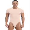 Agoky Men's Round Neck Short Sleeve Button Crotch Shirt Bodysuit Snappies Rompers Thongs Jumpsuit Pink Large view 1