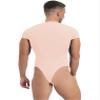 Agoky Men's Round Neck Short Sleeve Button Crotch Shirt Bodysuit Snappies Rompers Thongs Jumpsuit Pink Large view 2