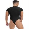QinCiao Mens Short Sleeve Thongs Leotard Snappies Undershirts Press Button Crotch Shirt Bodysuit Black XX-Large view 2