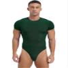 Agoky Men's Round Neck Short Sleeve Button Crotch Shirt Bodysuit Snappies Rompers Thongs Jumpsuit Green XX-Large view 1