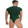 Agoky Men's Round Neck Short Sleeve Button Crotch Shirt Bodysuit Snappies Rompers Thongs Jumpsuit Green XX-Large view 2