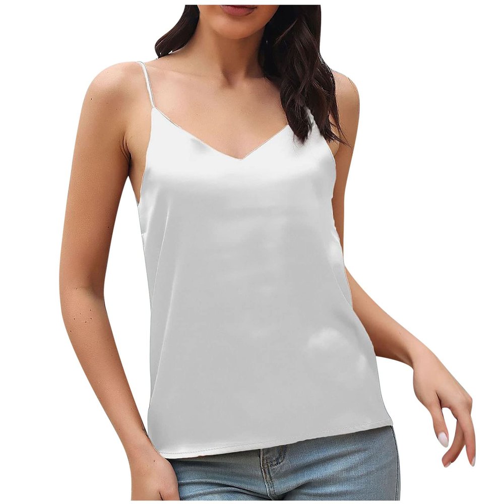 NineFit Basics Cyber of Monday Deals 2024 Women's V Neck Tank Tops Small Suspender Vest Outerwear Top Cropped Racerback Camisoles Solid Suspender Vest White, Medium
