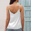 NineFit Basics Cyber of Monday Deals 2024 Women's V Neck Tank Tops Small Suspender Vest Outerwear Top Cropped Racerback Camisoles Solid Suspender Vest White, Medium view 4