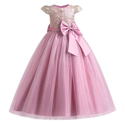 First Communion Dress: Flower Girls Tulle Dress Long A Line Wedding Pageant Dresses Princess Birthday Party Ball Gown for Teen Kids Formal Prom Dance Evening Dusty Pink & Sequin 11-12 Years