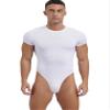 Agoky Men's Round Neck Short Sleeve Button Crotch Shirt Bodysuit Snappies Rompers Thongs Jumpsuit White XX-Large view 1