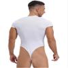 Agoky Men's Round Neck Short Sleeve Button Crotch Shirt Bodysuit Snappies Rompers Thongs Jumpsuit White XX-Large view 3