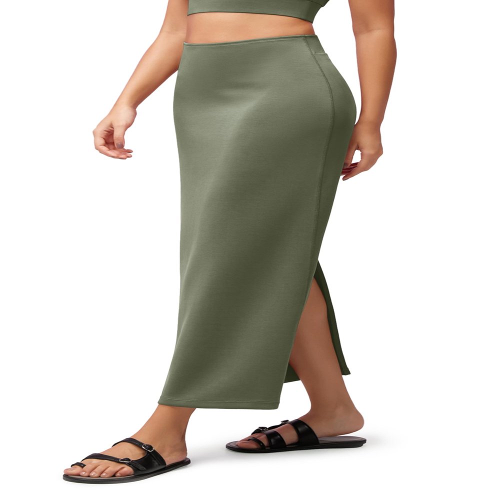 ODODOS Modal Soft Maxi Skirt for Women, Back Slit High Waist Casual Long Pencil Skirts, Dark Sage, Small