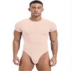 QinCiao Mens Short Sleeve Thongs Leotard Snappies Undershirts Press Button Crotch Shirt Bodysuit Pink XX-Large view 1