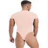 QinCiao Mens Short Sleeve Thongs Leotard Snappies Undershirts Press Button Crotch Shirt Bodysuit Pink XX-Large view 2