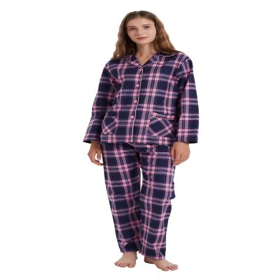 amaxer Women's Flannel Pajama Set 100% Cotton Pajamas For Women Long Sleeve Elastic Drawstring Pjs Button Warm Sleepwear