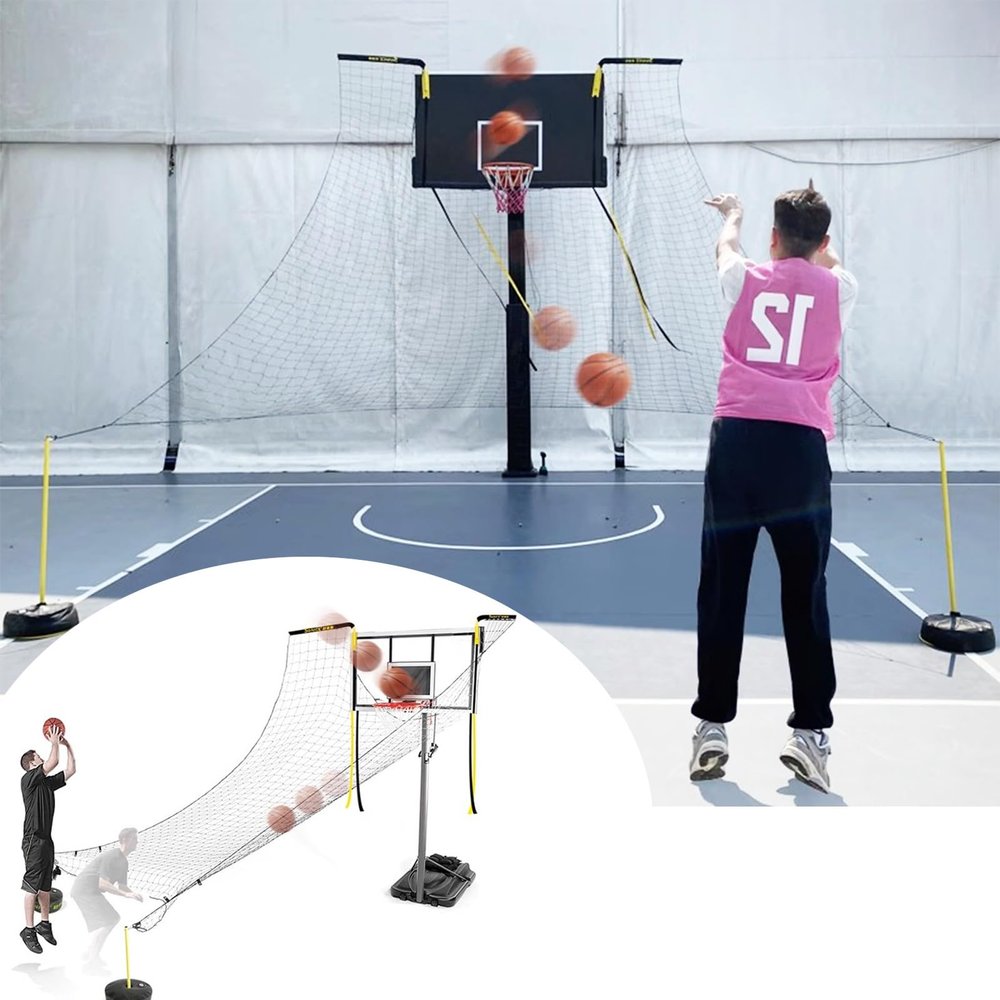 Innovz Freestanding Basketball Shot Return Attachment, Basketball Rebounder Guard Defensive Net System, Portable Ball Returner, Easy Folding & Quick Setup