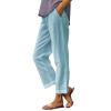 Summer White Linen Pants Women Baggy High Waist Cotton Linen Straight Leg Pants Elastic High Waisted Palazzo Pants for Women Lightweight Summer Pants Trousers Boho Beach Pants with Pockets view 2