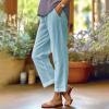 Summer White Linen Pants Women Baggy High Waist Cotton Linen Straight Leg Pants Elastic High Waisted Palazzo Pants for Women Lightweight Summer Pants Trousers Boho Beach Pants with Pockets view 3