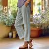 eoeioa Summer White Linen Pants Women Baggy High Waist Cotton Linen Straight Leg Pants Elastic High Waisted Palazzo Pants for Women Lightweight Summer Pants Trousers Boho Beach Pants with Pockets view 3