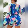 ABAFIP Women's 3 Piece Bikini Set with Cover up Drawstring Romper Long Sleeve Beach Coverups Swimsuits Floral Bathing Suit Swimwear Sky Blue Large view 3
