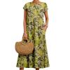 Angxiwan Floral Dresses for Women 2024 Crew Neck Short Sleeve Midi Dress with Pockets Casual Loose Empire Waist Summer Dress view 1