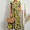 Angxiwan Floral Dresses for Women 2024 Crew Neck Short Sleeve Midi Dress with Pockets Casual Loose Empire Waist Summer Dress view 2