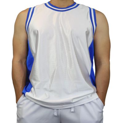 DIGITMON Men's 3-Stripes Basketball Gym Workout Athletic Tank Tops Shirts Mesh Jersey Uniform Made in USA (WHITEROYAL, XL)