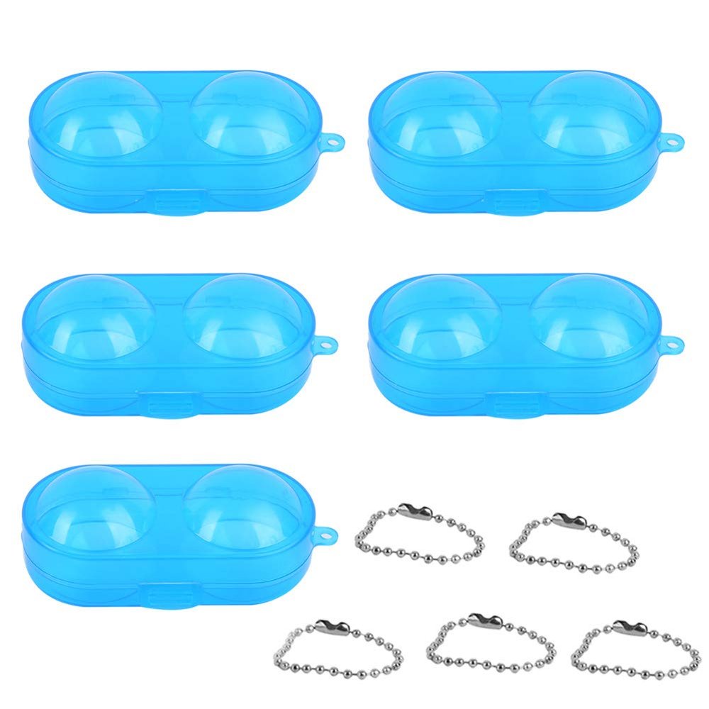 5Pcs Plastic Ping Pong Ball Storage Case,Portable Table Tennis Ball Protective Case Ball Holder,Pong Ball Container Hold 2 Balls with Chain (Blue (Send Chain))