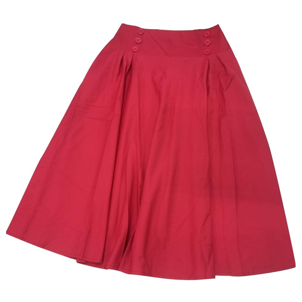 Akklian Women's High Waist Midi Dress Elastic A-Line Pleated Button Skirts Fashion Vintage Midi Dress Plus Size Skirt 2024 Red