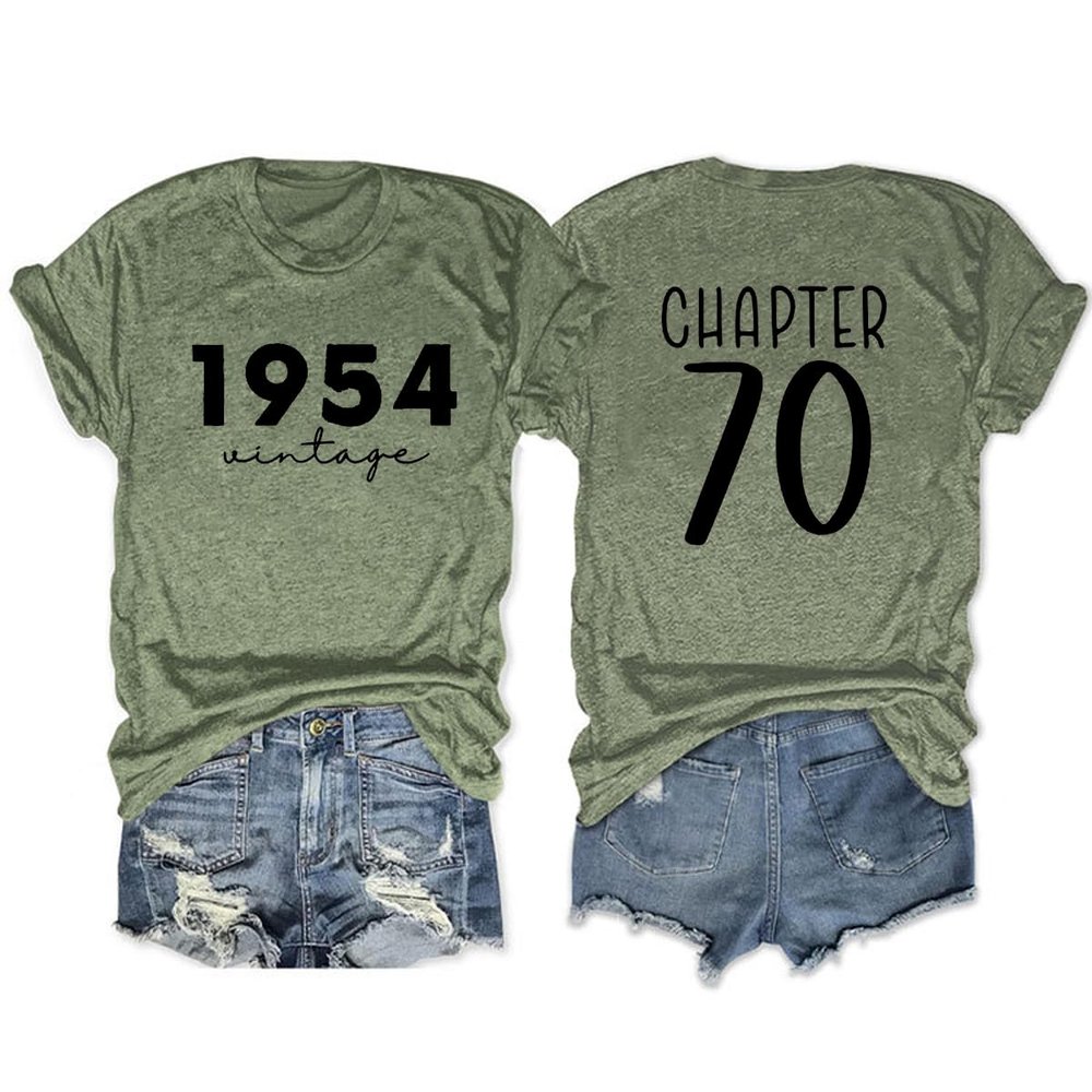 70th Birthday Shirt for Women, 70th Birthday Gift, Women's Letter Graphic Short Sleeve Crewneck Tee Novelty Top Green