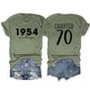 70th Birthday Shirt for Women, 70th Birthday Gift, Women's Letter Graphic Short Sleeve Crewneck Tee Novelty Top Green view 1