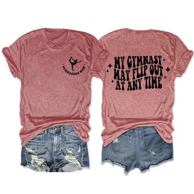 Gymnastics Mom Tshirt, Gymnastics Competition Shirt Gymnast Mom Gift, Women's Retro Graphic Tee Short Sleeve Tops Pink