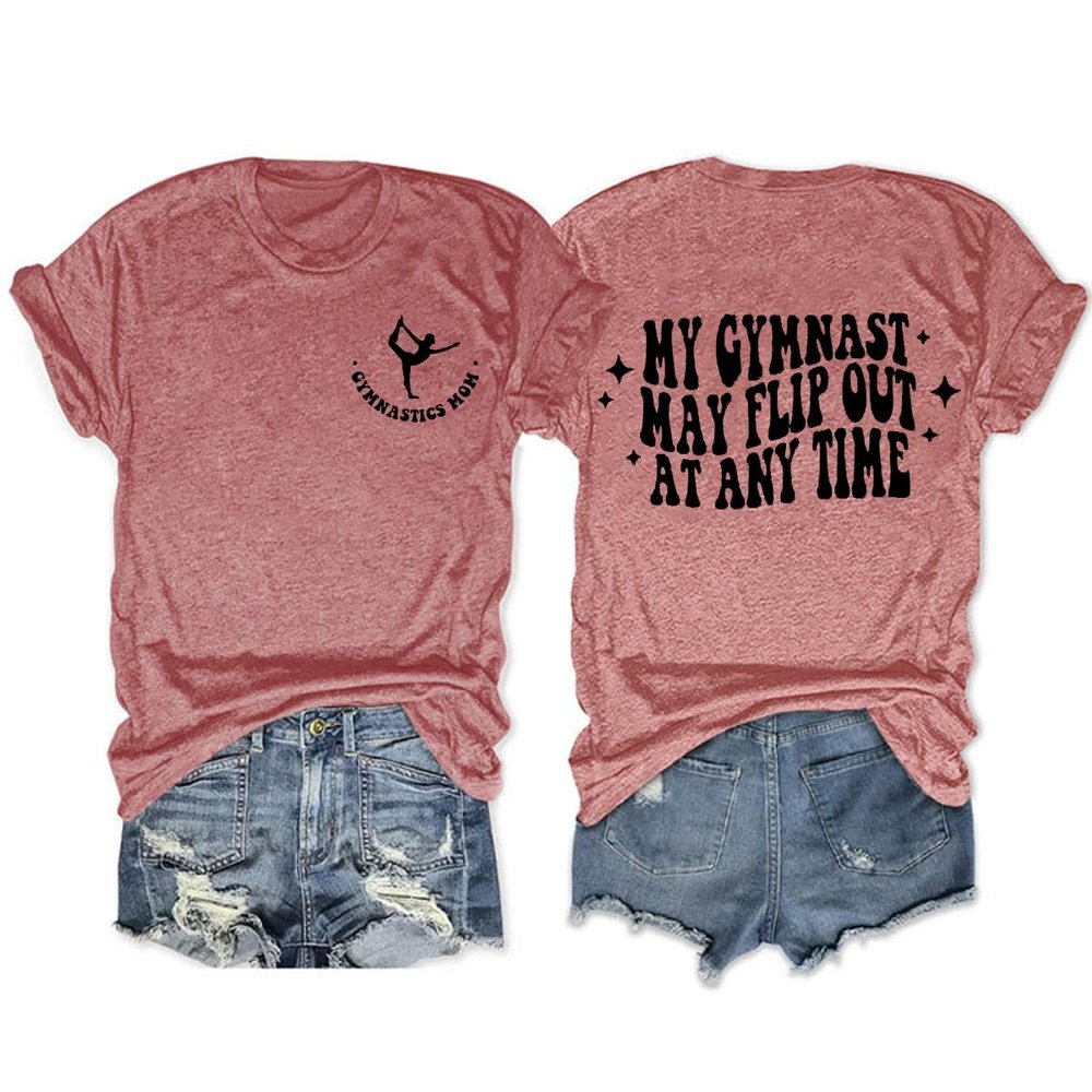Gymnastics Mom Tshirt, Gymnastics Competition Shirt Gymnast Mom Gift, Women's Retro Graphic Tee Short Sleeve Tops Pink
