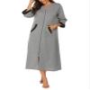 Ekouaer Women Zipper Robe 3/4 Sleeves Loungewear Dress Full Length Sleepwear Pockets Housecoat Nightgown Long Bathrobe view 2